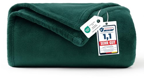 WAVVE Kuscheldecke Dunkelgrün Decke – Flauschige Fleecedecke 130x150 cm, Kleine Warme Sofadecke & Wohndecke, Weicher Sofaüberwurf für Couch & Bett