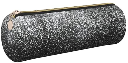 FLGHJNBJN Glänzendes silberfarbenes Glitzer-Leder-Federmäppchen, umweltfreundlich, Kreuznarbenleder, glatter Reißverschluss, große Kapazität, Zylindertasche, gold, Einheitsgröße, Kartenhalter