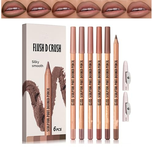 6PCS Lip Liner Kit – Waterproof Long Lasting Matte Lip Pencil Set, Smudge-Proof Double Finish Lipsticks for Natural Makeup Contouring, Highly Pigmented Liners, Nude Brown Shade Gift Pack (02#)