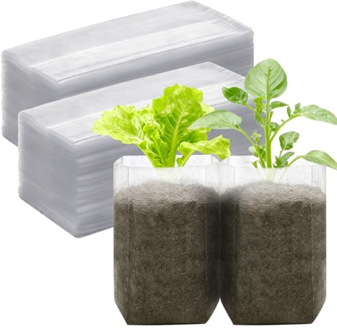 Pflanzbeutel, 200 Stück Pflanzsack aus Vliesstoff, Biologisch Abbaubar Anzuchtbeutel, Sämlingsbeutel, Wachstumsbeutel, Pflanzen Wachsen Umwelt Taschen, Pflanztaschen für Tomaten Blumen Gemüse Pflanze