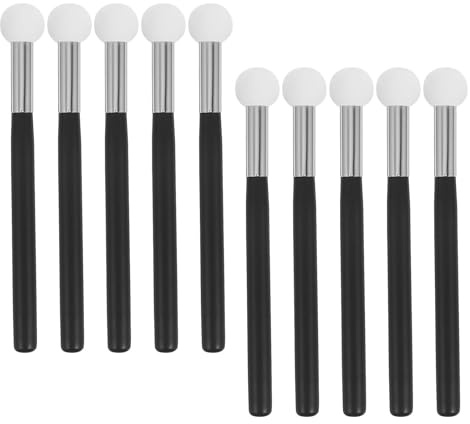 TOGEVAL Lot de 10 Éponges Maquillage Manche en Bois, Applicateurs à Embout Éponge pour Teint Précis, Usage Sec et Humide, pour Femmes et Filles