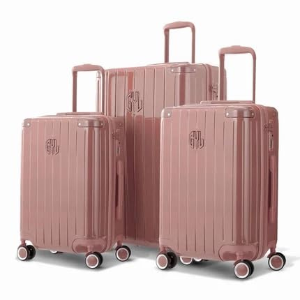 GYL Intemporelle Set de 3 Valises – Cabine + Moyenne + Grande Valise Rigide Légère en 100% Polycarbonate avec Serrure TSA, roulettes Pivotantes et Poignée Ergonomique – Pink Gold