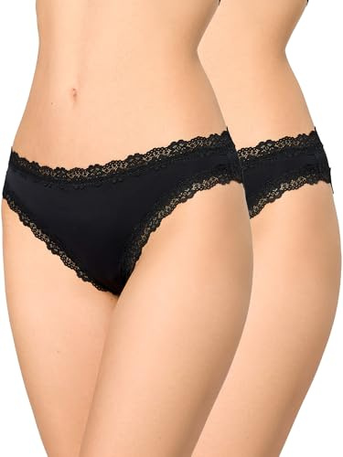 Nur Die Lace Slip 2er-Pack Invisible – Nahtlose Damen Slips mit Spitze Unsichtbar & Seamless weiche leichte Mikrofaser Damen Unterhosen