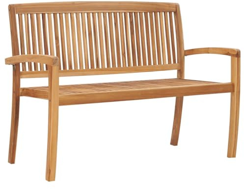 Keeushr Gartenbank 2-Sitzer Stapelbar 120 cm Massivholz Teak für Terrasse Außenbereich, Langlebige Hartholz Bank Stapelmöbel Klassisch Schlicht