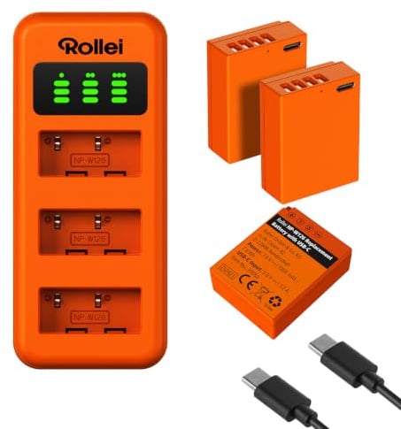 Rollei NP-W126 3er Pack Akkus & Ladegerät 3-Fach-Schnellladung mit USB-C | 100% Kompatibel mit Fujifilm Kameras Fuji XT30III/XM5/X100VI/X100V/XS10/XT30/XT30 II/XT20/XE4/A5