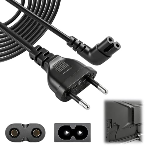 3 Metros Cable de Alimentación Tipo C Euro, Cable C7 Acodado, Cable Euro 8 | Cable Corriente de 2 Polos 90° para Samsung LG Philips Sony TV, PS5 PS4 PC Radio Printer Monitor y Electrodomésticos, Negro