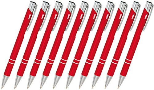WPRO Kugelschreiber-Set Cosima 10-Stück aus Metall Großraum-Mine blau ergonomischer Griff, Farbe: rot