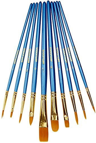 Artlicious Art Paint Brush Set - 10 Pk of Professional, Long-Handled, Nylon Hair Artist Brushes for Watercolour, Acrylic, Oil Painting and Decorating