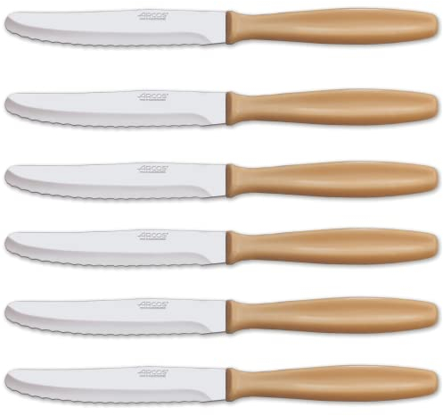 Arcos Serie Cuchillos de Mesa, Juego de Cuchillos de Mesa de 6 piezas, Hoja de Acero Inoxidable Nitrum de 105 mm, Mango de Polipropileno color crema