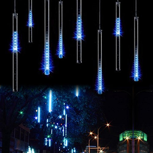 360LED Meteoritenschauer Lichterketten Garten,KINGCOO Wasserdicht 30cm 10 Tubes Fallende Regentropfen Solarleuchten Dekorative Lichtschläuche für Außen Party Hochzeit Weihnachtsbaum(Blau)