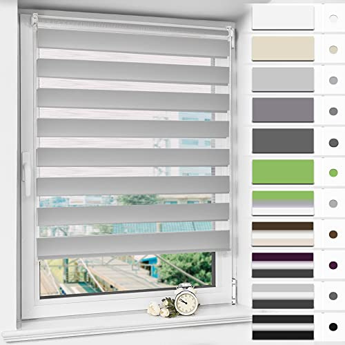 Magiea Doppelrollo Klemmfix ohne Bohren & mit Bohren, Grau B40 x H150 cm Stoffbreite 36 cm, Klemmrollo lichtdurchlässig und Blickdicht, Fensterrollo Sonnenschutzrollo für Fenster