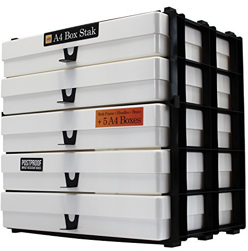WestonBoxes A4 Box Stak, Stackable Craft Storage Box Unit Including Plastic A4 Storage Boxes with Lids (White, Pack of 1)
