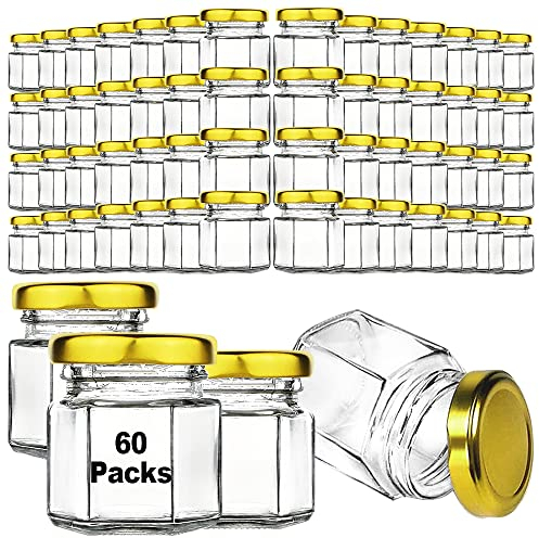 Syntic 60 Pcs Mini Honey Jars for Wedding Favor, Baby Shower, 1.5 Fl oz Small Glass Favor with Airtight Lids, Gift Jars, Sample Body Butter, Jam, Spices, Herbs, Candy, Candle