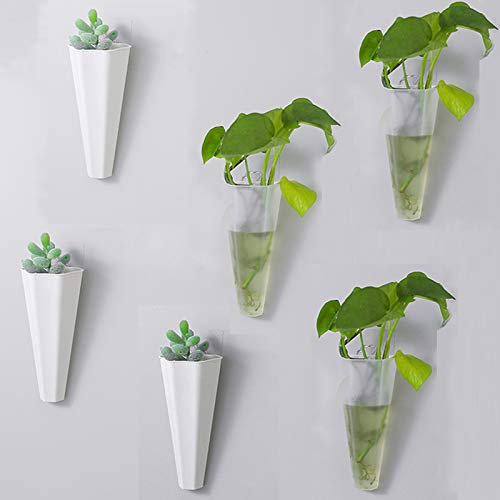 ODOOKON 6 Pcs Small Jarrón para Colgar en la Pared, Florero de plastico diseño geométrico, Maceta de plástico para Interior Jardín Hogar Decoracion, 15 x 7 cm