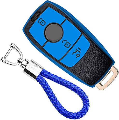 KASER Coque Clé en Silicone Compatible pour Mercedes Classe A B C E CLA CLE GLA GLA GLE GLK Etui Porte-clés Effet Cuir Protection Télécommande Voiture Keyless Keyless (Bleu)