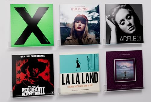 ZASTION 6 Pack Vinyl Record Shelf Wall Mount, 12 Clear Acrylic Album Record Display Holder, Invisible Floating Shelves with 2 Types of Installation (Adhesive or Screw)