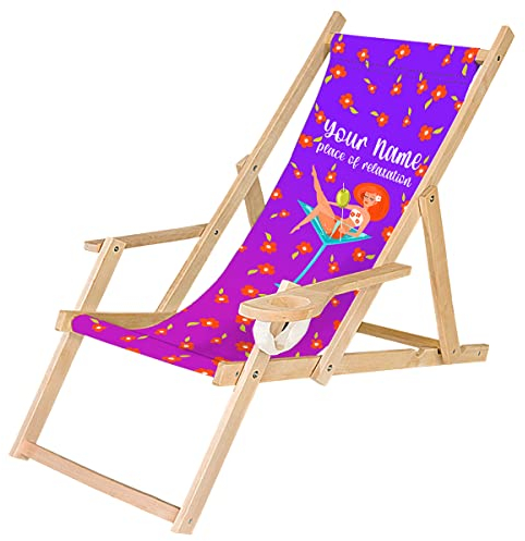 Ferocity Holz-Liegestuhl Personalisierbarer Klappbar Klappliegestuhl mit Armlehne und Getränkehalter Strandstuhl Motiv Champagner [119]