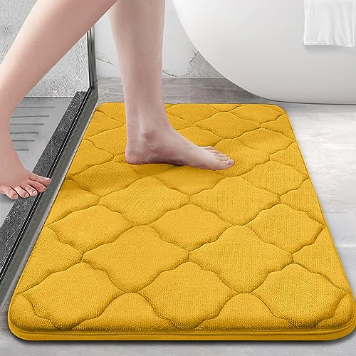 Olanly, Badevorleger aus Memory-Schaum, 91 x 61 cm, ultraweich und saugfähig, rutschfest, waschmaschinengeeignet, für Bad, Dusche, Wanne und als Wohnaccessoires, gelb