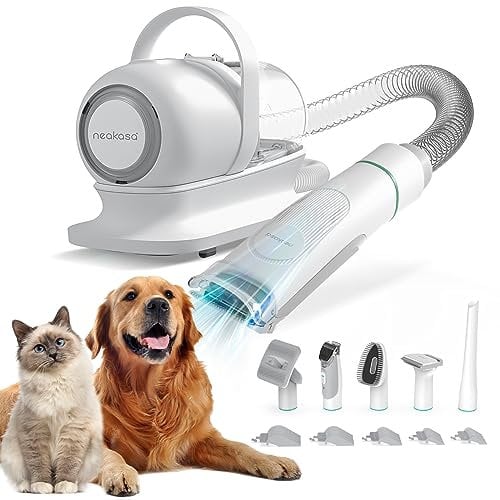 Neakasa P1 Pro 13000 Pa Aspirateur Poil de Chien, 52dB Silencieuse, Tondeuse Chien Professionnelle pour Poil Long Epais, Tout en un Brosse de Toilettage, 5 Peignes Guides