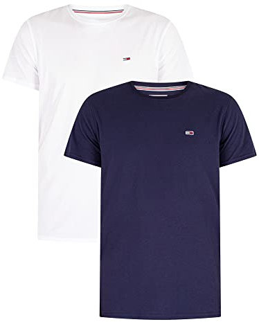 Tommy Jeans Men's Tjm Xslim 2pack Jersey Tee Ext Dm0dm15381 S/S Knit Tops, White (White / Twilight Navy), XXL