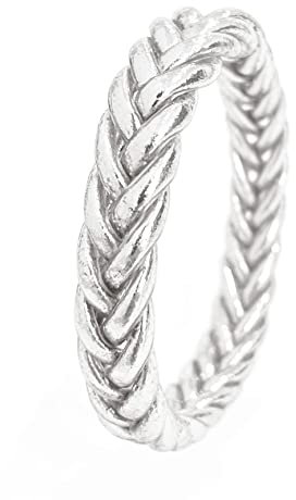 Paloma Bijoux Bracelet Bouddhiste véritable jonc de temple Thaïlande avec Mantra porte bonheur - Feuille d'or véritable - (S - 62mm, Argent - Tressé 1 pièce)