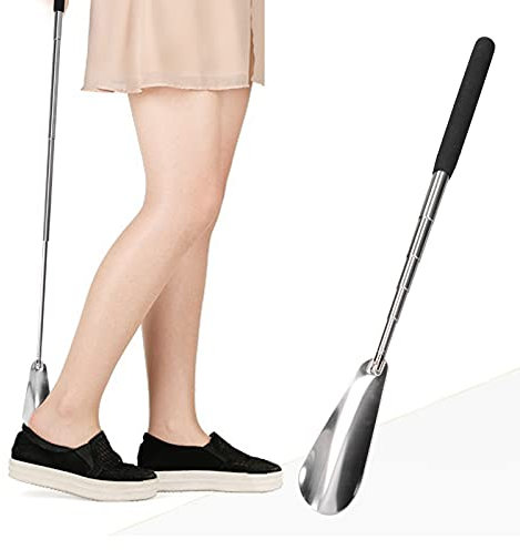 Chausse Pieds Long Manche, Chausse-Pied télescopique avec poignée Confortable, Chausse-Pied en Acier Inoxydable pour Personne Âgée,Homme,Femme,Enfant,Femme Enceinte,10.7x1.3in