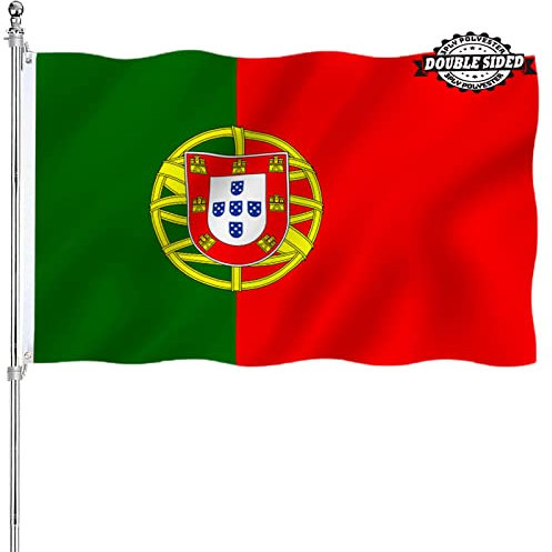 Bandera de Portugal de 3 x 5 pulgadas, banderas nacionales de doble cara para exteriores, material de nailon grueso de 3 capas con 2 ojales de metal, 4 filas de costuras