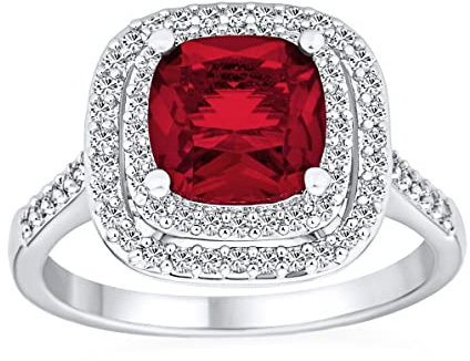 Personalisiere Großer Mode Solitär AAA Zirkonia Pave CZ Kissen Geschliffener Simulierter Rubinroter Vintage Art Deco Stil Cocktail Ring Für Frauen Versilbert Anpassbar