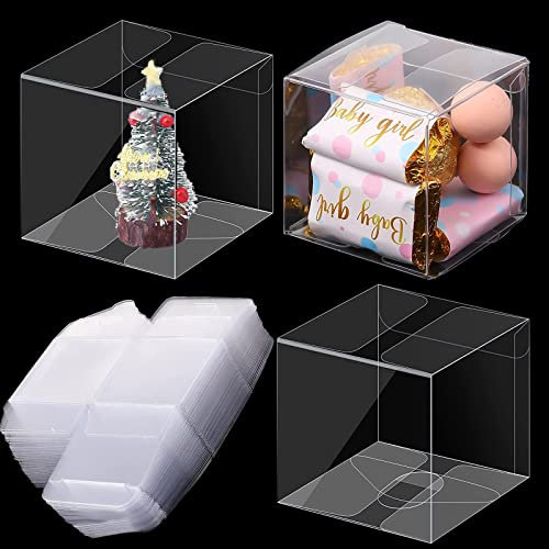 Minlon Transparente Geschenkbox, PVC Kunststoff Box, 50 Stück, 5 x 5 x 5 cm, Hochzeit, Party, Geburtstag, Weihnachten