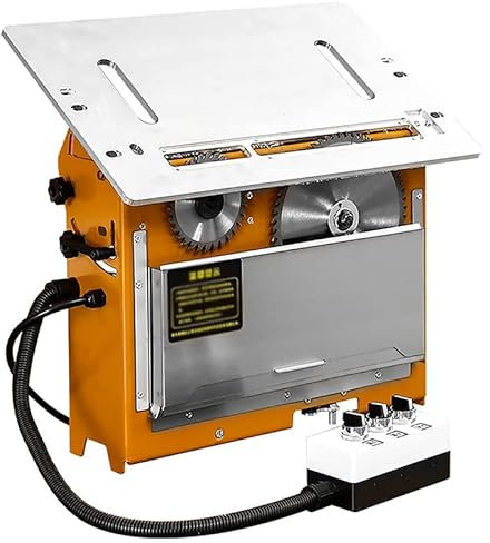 Sierra de mesa, sierra circular tipo banco, sierra de mesa portátil de 1200 W, ranuras de 4500/13000 rpm Mesa de banco de soldadura Mesa portátil de altura y ángulo ajustable, bisel libre de 45°, adec