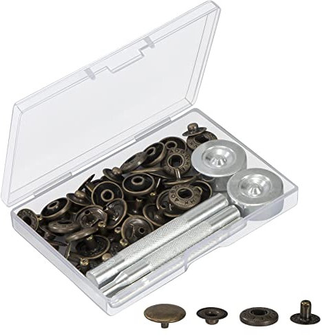 Botones de Presion 12 Set Corchetes de Presión Metálicos Botones Snaps de Presión con 4 Herramientas de Fijación para Reparar Ropa Chaquetas, Vaqueros, Correas y Trabajos de Costura 15mm (Bronce)