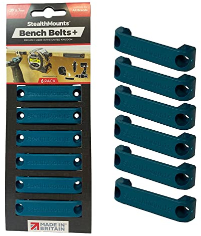 StealthMounts Bench Belt Plus - Universal Tool Holder | Bench Belt + Set | Perfect Tool Hanger Storage Dock for Power Tools, Tape Measures and Belt Clips (Blue)