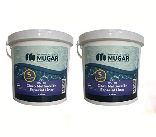 Mugar- Cloro Especial Liner 5 Acciones 5kg- Paquetes de 2 o 4 Unidades- Cloro para Piscina de Liner en Paquetes de 10 o 20kg- Pastillas de 200g (2)