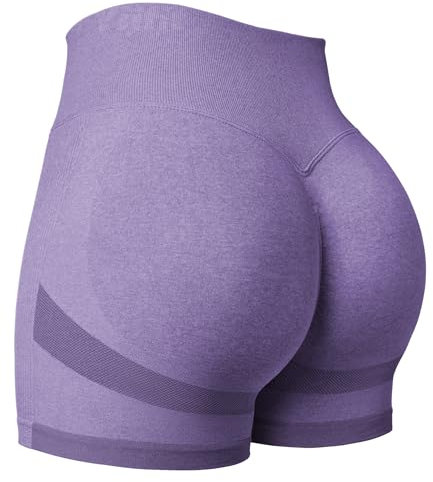 Yiifit Damen Sport Shorts Scrunch Butt High Waist Workout 3.5 Shorts Biker Gym Kurze Hosen Lila Large