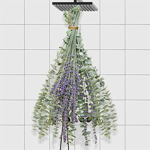68 PCS Dried Eucalyptus Stems & Lavender Flowers Bundle for Shower,17'' Natural Real Live Eucalyptus Leaves & Aromatic Lavender Shower Plant,Gift for Mother, Home Decoration,Fragrance