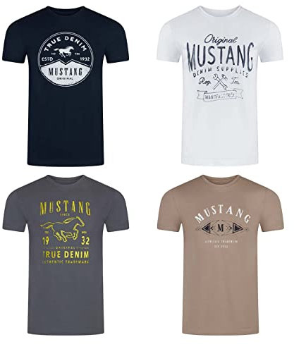 MUSTANG Tshirt Herren Baumwolle Regular Fit 4er Pack Set Rundhals Kurzarm Sommer Tee Shirt Logoprint XL, Größe:XL, Farbe:Farbmix (P23)