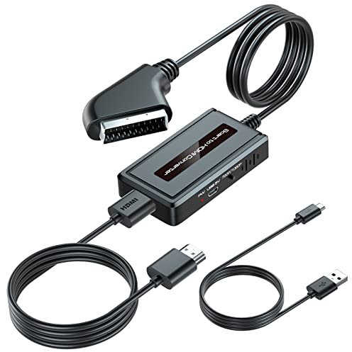 EASYCEL Male Scart to HDMI Converter for DVD/STB/Sky With Female Scart Output, Supports 4:3/16:9 Aspect Ratio and 720P/1080P Resolution Switch, HDMI Adapter With Cable