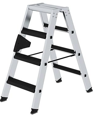 PROREGAL Escabeau escabeau | Accessible des deux côtés avec clip Step Relax | 2 x 4 marches | Échelle télescopique, escabeau double échelle