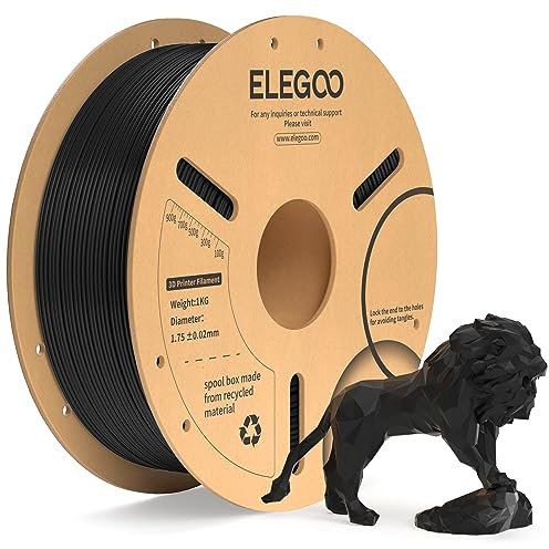 ELEGOO Filament PLA+ 1.75mm Noir 1KG, Filament pour Imprimante 3D Précision Dimensionnelle +/- 0.02mm Bobine de Carton Filament d'Impression 3D Convient à la plupart des Imprimantes 3D FDM