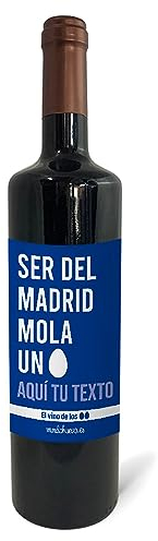 mundohuevo: Regalo original personalizado. Pon el nombre o texto que tu quieras. Botella de vino tinto: Ser del madrid mola un huevo. 75cl. Haz un regalo único, Regala Alegría