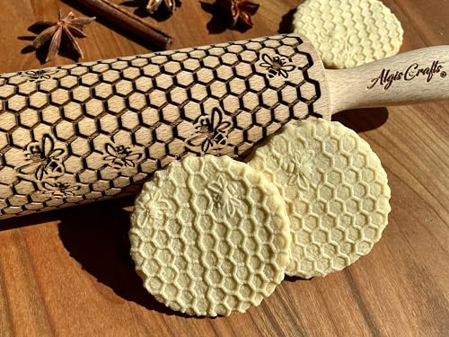 BIENENSTOCK Nudelholz für hausgemachtes Gebäck und Keramik. Präge Teigrolle. Gravierte Nudelholz mit Muster von Algis Crafts