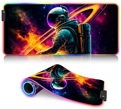 Galaxy Thinker Grand Tapis Souris Jeu LED RGB 14 Modes Lumineux, Antidérapant, Clavier et Souris Étendu pour PC, Ordinateur Portable, Bureau XL 30 x 80 cm