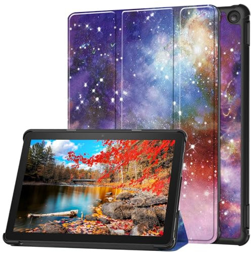 Diamondo - Funda plegable de piel sintética con soporte triple para encendido y apagado automático, a prueba de golpes, delgada, plegable, para tablet Kindle Fire HD 10 (Amazon)