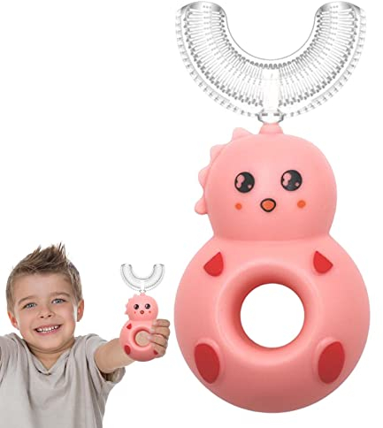 Povanjer Kinderzahnbürste in U-Form, Kleinkindzahnbürste Bleaching-Massagezahnbürste, Bürstenkopf aus weichem Silikon in Lebensmittelqualität, 360 ° Mundzahnreinigungsdesign, gut für die