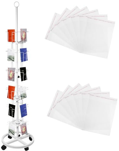 Diegimr Porta Cartoline Espositore, con Borse 15,2 cm 6 Livelli 24 Tasche Espositore per Cartoline Espositore Pavimento Girevole Metallo Ruote Porta Cartoline Girevoli Bianco per Adesivi CD DVD