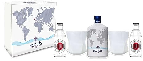 Individuelles Geschenkset mit Nordes Atlantic Geschenkset Gin aus Galizien 0,7l (40% Vol) + 2x Gläser Tumbler weiss + 2x Goldberg Japanese Yuzu Tonic 200ml inkl. Pfand EINWEG - [Enth