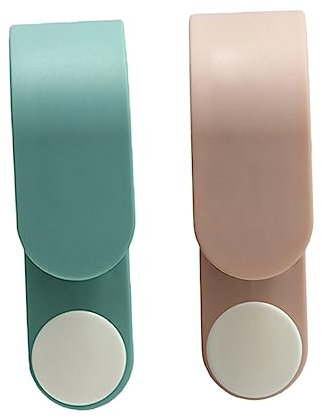 PRETYZOOM Wall-mounted Mop Holder and Broom Hook 2pcs Set, Non-drill Multi-functional Mop Rack Antler Shape, Sturdy Plastic, Green and Pink, Space-saving Storage for Bathroom and Household Cleaning