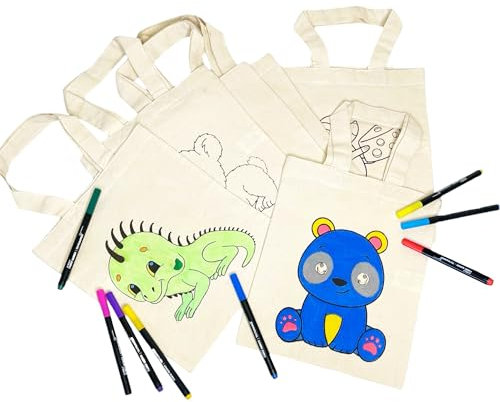 LYRVON 15er-Pack PREMIUM Baumwolltasche zum Ausmalen, Stofftaschen mit Kurze Henkeln, bedruckt, Garn Beutel set für kindergeburtstag, Jutebeutel klein, OEKO-TEX® zertifiziert (22x26, 15)