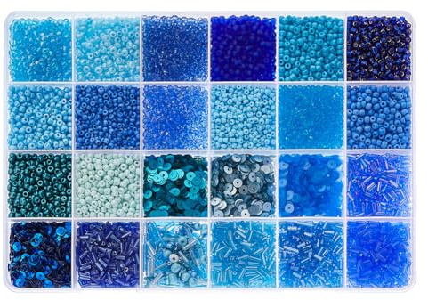 DICOSMETIC Environ 20450 pièces de Perles de Rocaille Bleues pour la Fabrication de Bijoux Kit de Petites Perles de Poney Perles de Rocaille en Plastique et en Verre, Trou: 0.7-1mm