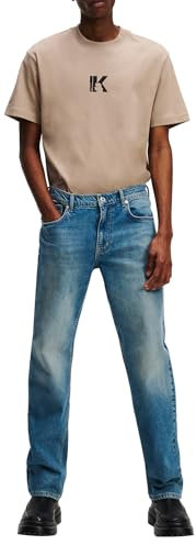 KARL LAGERFELD JEANS Men's Straight Denim Jeans, Visual Washed MID Blue, 34W x 32L